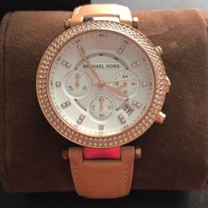 Michael Kors Parker Chronograph tan leather watch